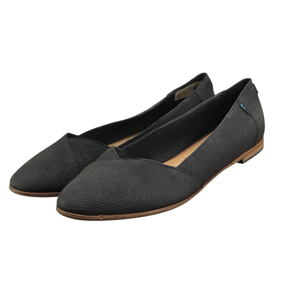 TOMS Julie Perforated Black Suede Ballet Flats women's Size 9.5